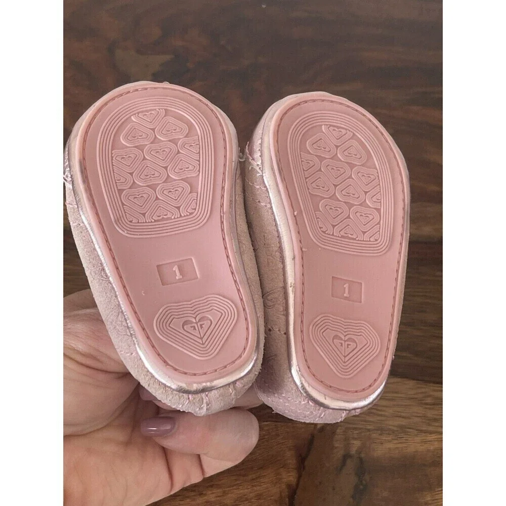 Roxy wonton shimmer pink leather suede baby girl Ballet size 1 strap